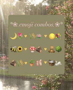 an image of the words enqui conbos on a sign in front of flowers and trees