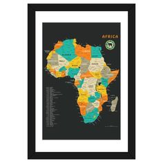 the africa map is shown in black and white, with an orange border around it