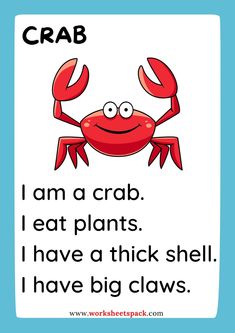 a crab with the words crab and i am a crab, i eat plants i have a