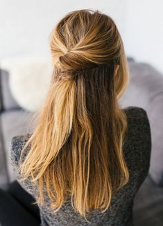 Hair Tutorial: Two-Minute Twist | Cup of Jo Half Bun Hairstyles Long Hair, Half Up Half Down Casual Hair, Half Up French Twist, Twist Tutorial, Hairstyles Casual, Inspo Hair, Hair Twist, Twist Hair, Winter Inspo