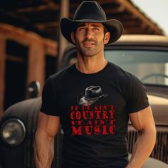 🤠If It Ain't Country Tee🤠 This tee is made from 100% cotton making it soft next to the skin and comfortable to wear. It has many uses and is perfect for warm and cold weather alike offering comfort, style and warmth. *DO NOT wash above 30 Degrees *DO NOT tumble Dry *DO NOT iron directly onto graphics For sizing guide please see the last image on the listing All items are made to order and can take 7-10 days to make, items are sent either Royal Mail Tracked 24 or Tracked 48. Band Merch Cotton T-shirt For Country Concerts, Graphic Tee For Country Concerts, Cotton Band Merch T-shirt For Country Concerts, Pre-shrunk Graphic Tee For Country Concerts, Music-themed Short Sleeve T-shirt With Front Print, Black Graphic T-shirt For Country Concerts, Pre-shrunk Black Music-themed T-shirt, Black Pre-shrunk Music-themed T-shirt, Fitted Cotton T-shirt For Country Concerts