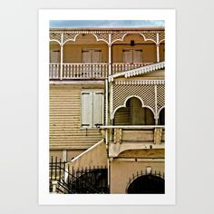 an old building with balcony and balconies art print