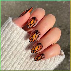 Monarch Butterfly Nails Acrylics, Monarch Butterfly Nail Art, Butterfly Wings Nails, Orange Butterfly Nails, Monarch Nails, Monarch Butterfly Nails, Butterfly Wing Nails, Butterfly Nail Designs, Witch Coven