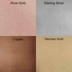 four different shades of copper, silver and copper are shown in the same color scheme