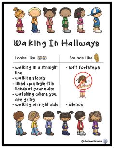 a cross stitch pattern with the words walking in hallways and pictures of children standing together