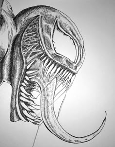 a drawing of an alien head with large teeth