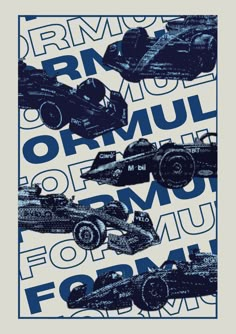 an image of some racing cars on a blue and white background with the word formula written in