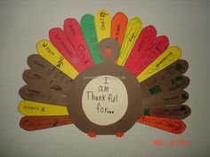 a turkey made out of colored crayons with the words i am thank you written on it