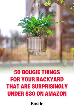 a plant hanging from a tree with the words 50 bougie things for your backyard that are surprisingly under $ 30 on amazon