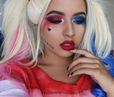 Harley Quinn Makeup Looks, Queen Makeup Halloween, Harley Quinn Makeup Ideas, Harley Quinn Costume Makeup, Makeup Halloween Costumes, Halloween Costume Horror, Joker Halloween Makeup, Joker Halloween Costume