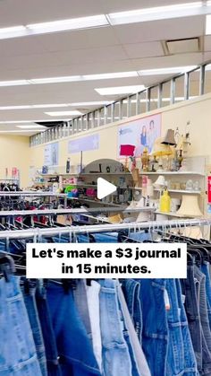 a store with jeans hanging on racks in it