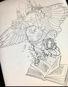 an owl is sitting on top of a book and has its wings spread wide open