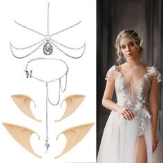 PRICES MAY VARY. 【Complete Elf Cosplay Accessories】- You will receive 6 pieces of costume fairy elf accessories set, which includes 1 piece of a rhinestone leaf crown and 2 different pairs of elf ears (a shorter pair and a longer pair). These exquisite accessories will be the finishing touch to your fairy, elf, vampire, princess and other attention-grabbing outfits. 【Exquisite Rhinestone Headpiece & Necklace】- The rhinestone wedding headpieces are designed as drop-shaped crystal pendants with cr Fairy Costume Accessories, Elf Headpiece, Leaf Accessories, Elf Stuff, Fairy Core Outfits, Elf Accessories, Cosplay Wedding