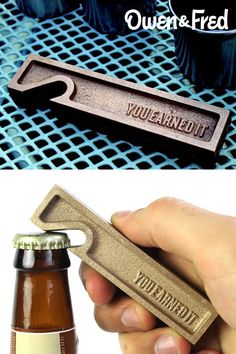 the bottle opener is made out of an old beer bottle and has been turned into a keychain