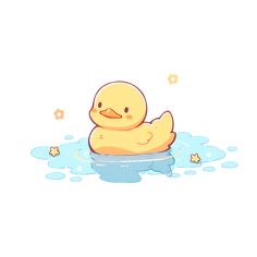 Cute Kawaii Yellow Rubber Duck Swimming Sticker Duck Swimming, Yellow Rubber Duck, Duck Illustration, Duck Drawing, Duck Wallpaper, Cute Ducklings, Duck Cartoon, Duck Art, Fish Sea