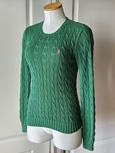 #ad Top Rated Ralph Lauren Blue Label S Small Green Cotton Cable-Knit Cotton Crewneck Sweater, Fashion Women's Sweaters Thrift Wishlist, Blue Label, Women's Sweaters, Ralph Lauren Sweater, Ralph Lauren Blue, Knit Cotton, Green Cotton, Sweater Fashion, Crewneck Sweater