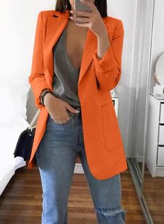 Blazer Plus Size, Slim Cardigan, Orange Blazer, Slim Fit Blazer, Ladies Blazer, Slim Suit, Stylish Suit, Blazer Outfit, Traje Casual