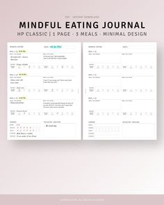 the mindful eating journal is open and ready to be used as a printable planner