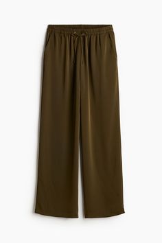 Loose-fit pants in soft twill. High waist  elasticized  drawstring waistband  and side pockets. Wide legs. Stretch Pants With Elastic Waistband For Elevated Casual, Fall Wide Leg Pants With Elastic Side Panels, Elevated Casual Pants With Elastic Waistband And Tapered Leg, Relaxed Fit Pants With Elastic Side Panels For Fall, Relaxed Fit Tie Waist Pants For Workwear, Relaxed Fit Fall Pants With Elastic Side Panels, Fall Pants With Elastic Side Panels And Relaxed Fit, Casual H&m Straight Pants, Casual Fall Pants With Elastic Side Panels