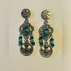 New Handmade Sgc619 Celtic Knot And Thistle Dangle Earrings With Green Beaded Accents Celtic Knot, Accent Colors, Scotland, Knot, Dangle Earrings, Jewelry Earrings, Women Jewelry, Silver, Green