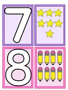 the number eight is shown with pencils and stars