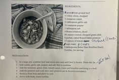 a recipe for oatmeal in a bowl on a white paper with blue writing