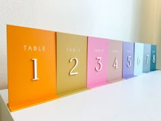 the table numbers are arranged in different colors