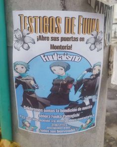 a sign posted on a pole in front of a fire hydrant that reads, testigos de fuwa