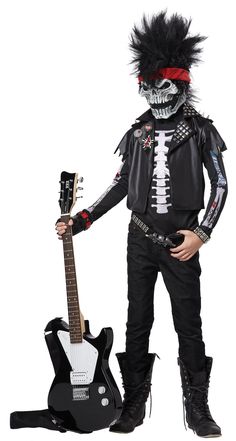 a man in a skeleton costume holding a guitar