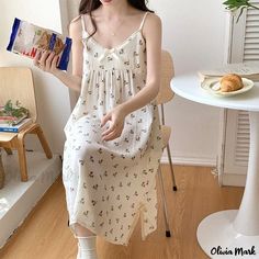 Olivia Mark - Cotton Short-Sleeve Princess Double-Layer Gauze and Cotton Silk Nightgown Home Wear Silk Nightgown, Home Wear, Cover Up Dress, Three Quarter Sleeves, Olivia Mark, Quarter Sleeve, Cotton Silk, Types Of Collars, Cotton Shorts