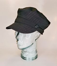 FREE SHIPPING This classic engineer shaped hat has a band with vintage buttons and is made from a striped denim.  It's perfect for history-bounding or everyday wear! The soft brim shapes to your head shape and therefore, is the perfect shape for you!  This hat is a small and fits a 7 (56 cm )head It's very important to measure your head correctly.  There are a few things that you need. Please visit our website www.littlehatshop.com , Measuring Heads Page for more information. *A flexible measuri Vintage Adjustable Brimmed Baseball Cap, Retro Adjustable Brimmed Baseball Cap, Adjustable Vintage Cloche Hat, Mailman Hat, Engineer Hat, Peaky Blinders Hat, Sewing Hobby, History Bounding, Vintage Style Hat