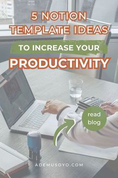 a woman sitting at a table using a laptop computer with the words 5 non - template ideas to increase your productivity