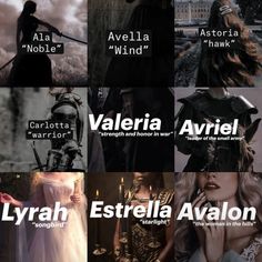 several different types of female characters with names in each character's body and name on their chest