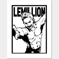 a black and white drawing of a muscular man with the words'lem lion '