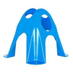 a blue plastic object with holes in the middle and two legs that are attached to each other