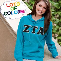 Zeta Tau Alpha Ladies' Enza Pullover Hoodie $40.95 #Greek #Sorority #Clothing #ZTA #ZetaTauAlpha #Zeta Sorority Row, Omega Ladies, Purple Chocolate, Greek Sorority, Gold Girl, Zeta Phi Beta