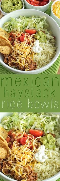 two bowls filled with mexican rice and vegetables