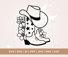 cowboy boot with flowers and stars svg file for cricut or silhouette cutting