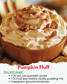 an advertisement for pumpkin fluff is shown here