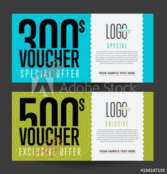 two vouchers with the same price for each item in blue, green and yellow