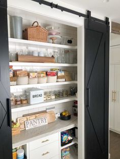 the pantry is organized and ready to be used as a storage area for various items