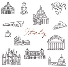 italy hand drawn doodles in black and white