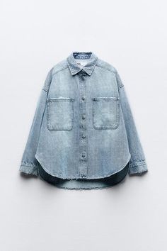 Z1975 DENIM JACKET - Light blue | ZARA Spain Oversized Denim Jacket, Streetwear Fashion Women, Oversized Jacket, Zara United States, Trouser Jeans, Swimwear Accessories, Lapel Collar, Asymmetric Hem, Linen Shirt