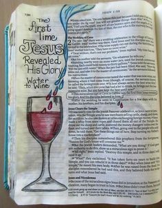 the first time jesus revealed his glory water to wine bible journal with hand - written text