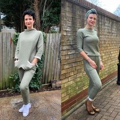 Casual's the new Glam 💚 ⁠ @samvintagemama's in love with our Sloppy Joe Trousers! They're the most perfect pair of comfy yet flattering '50s pants you can find. Cut from the same pattern as your favourite Pedal Pushers so you get a great fit!⁠ They go ideally with a Sloppy Joe Top or a Slash Neck Top! ⁠ You can now complete your mustard sets with our new Mustard Sloppy Joe Trousers! ⁠ Made in London 🇬🇧 #vivienofholloway⁠ #comfytrousers #vintagetrousers #50sstyle #casualoutfit 50s Pants, Vintage Trousers, Trouser Style, Vintage Lover, 50s Fashion, Comfy Cozy