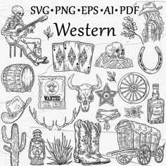 the western clipart set includes various items