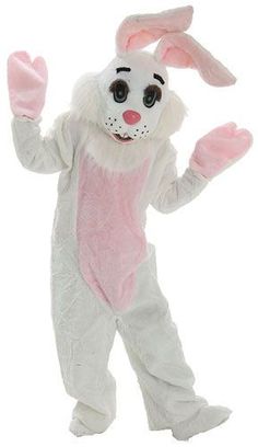 a person in a bunny costume standing up with one hand out and the other on his hip