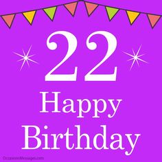 a purple birthday card with the number 22 on it and bunting flags in the background