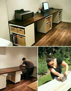 an iphone screenshot shows the process of making a desk from plywood and laminate