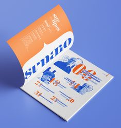 an orange and white brochure on a blue background with the word sarno